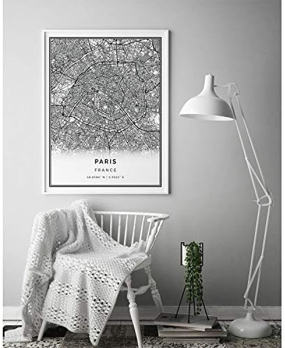 הדפסת פוסטר של מפת פריז מרובעת | אמנות קיר בשחור לבן מודרני | עיצוב בית סקנדינבי | צרפת סיטי מדפיסת יצירות